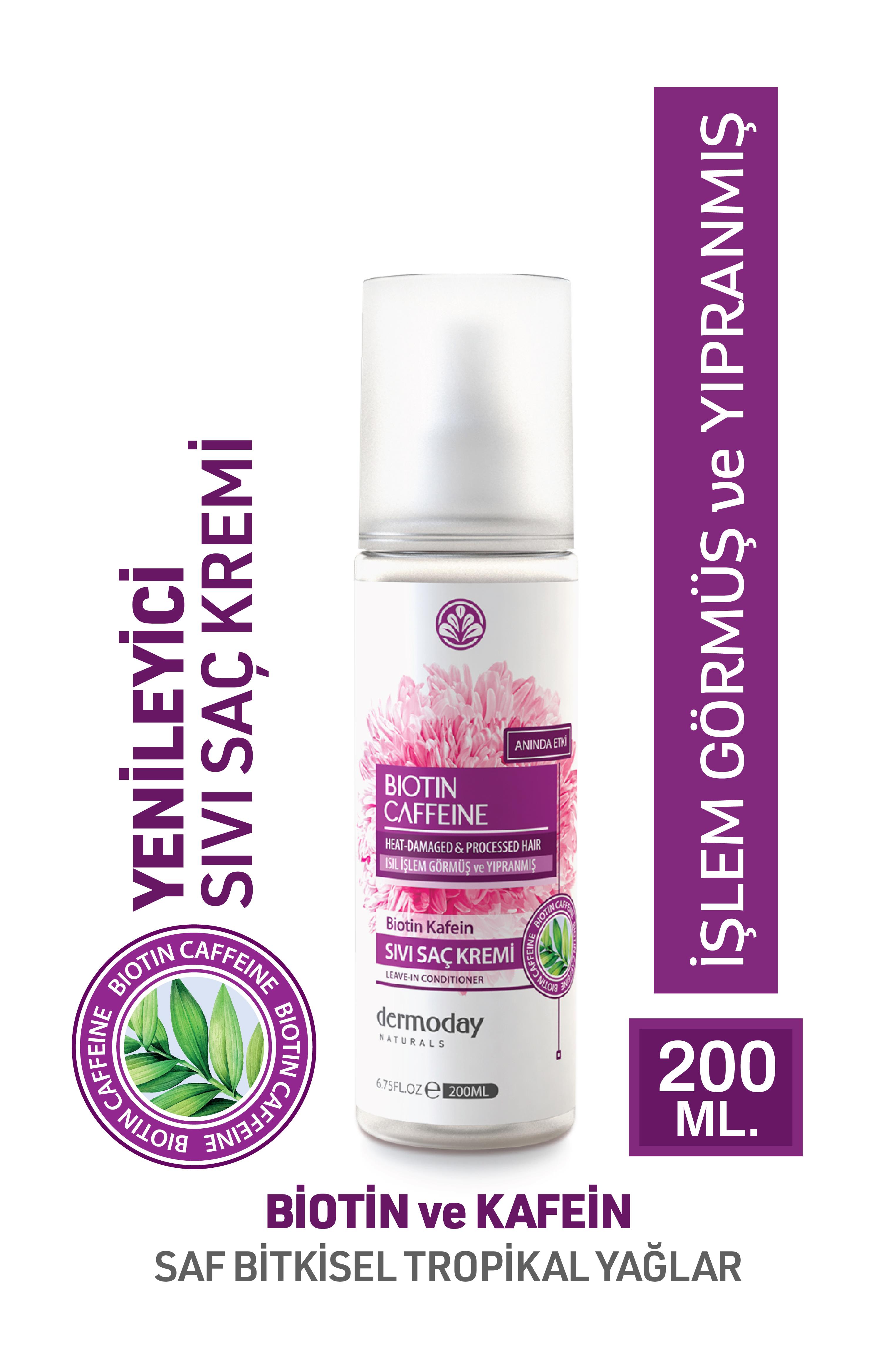 Dermoday Biotin Kafein Sıvı Saç Kremi - Isıl İşlem Görmüş ve Yıpranmış Saçlar
