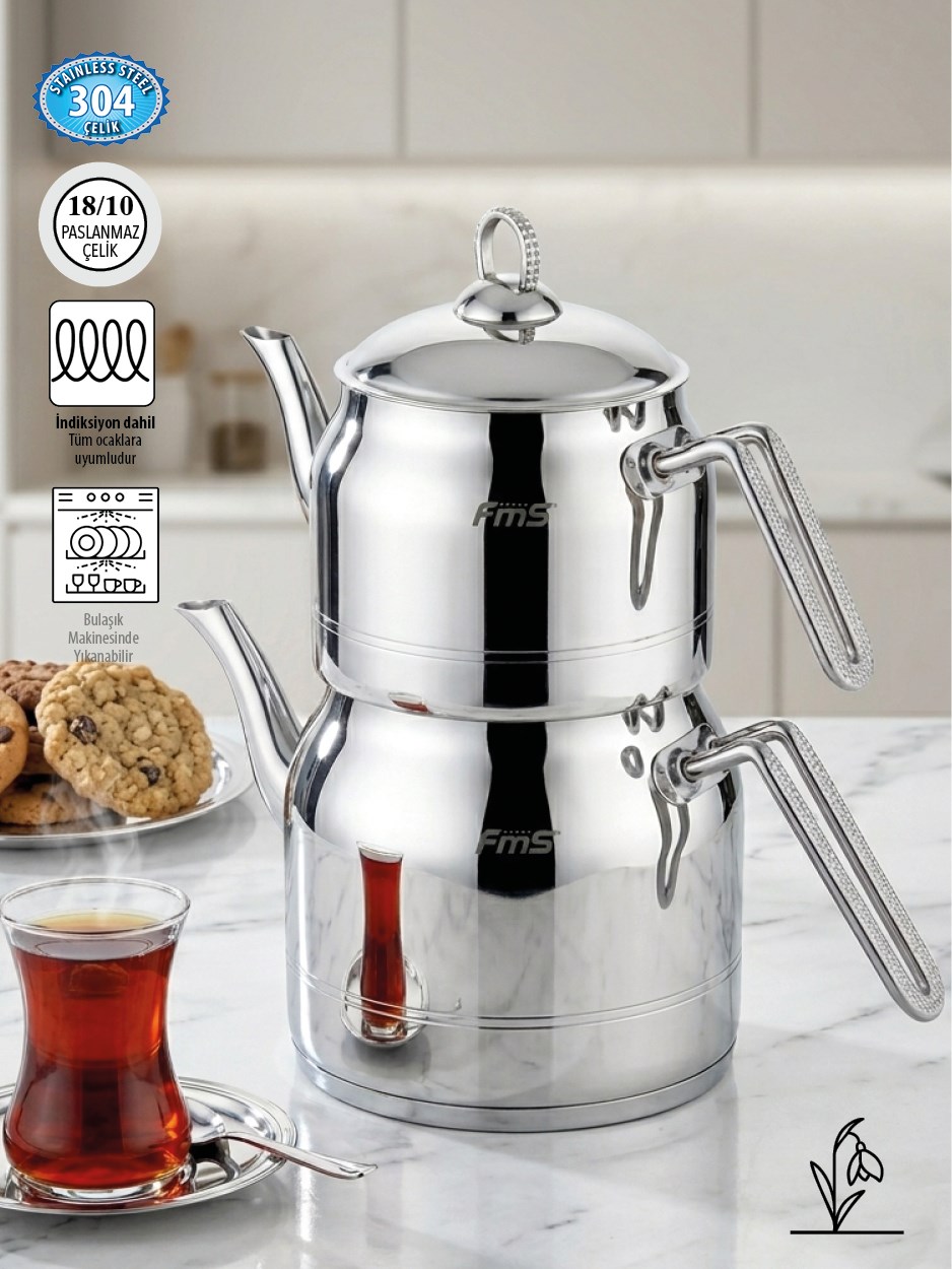 | Daisy Midi Boy 18/10 Paslanmaz Çelik Çaydanlık | İndüksiyon Taban | Ergonomik Sap | 0,50 Litre + 1,00 Litre |