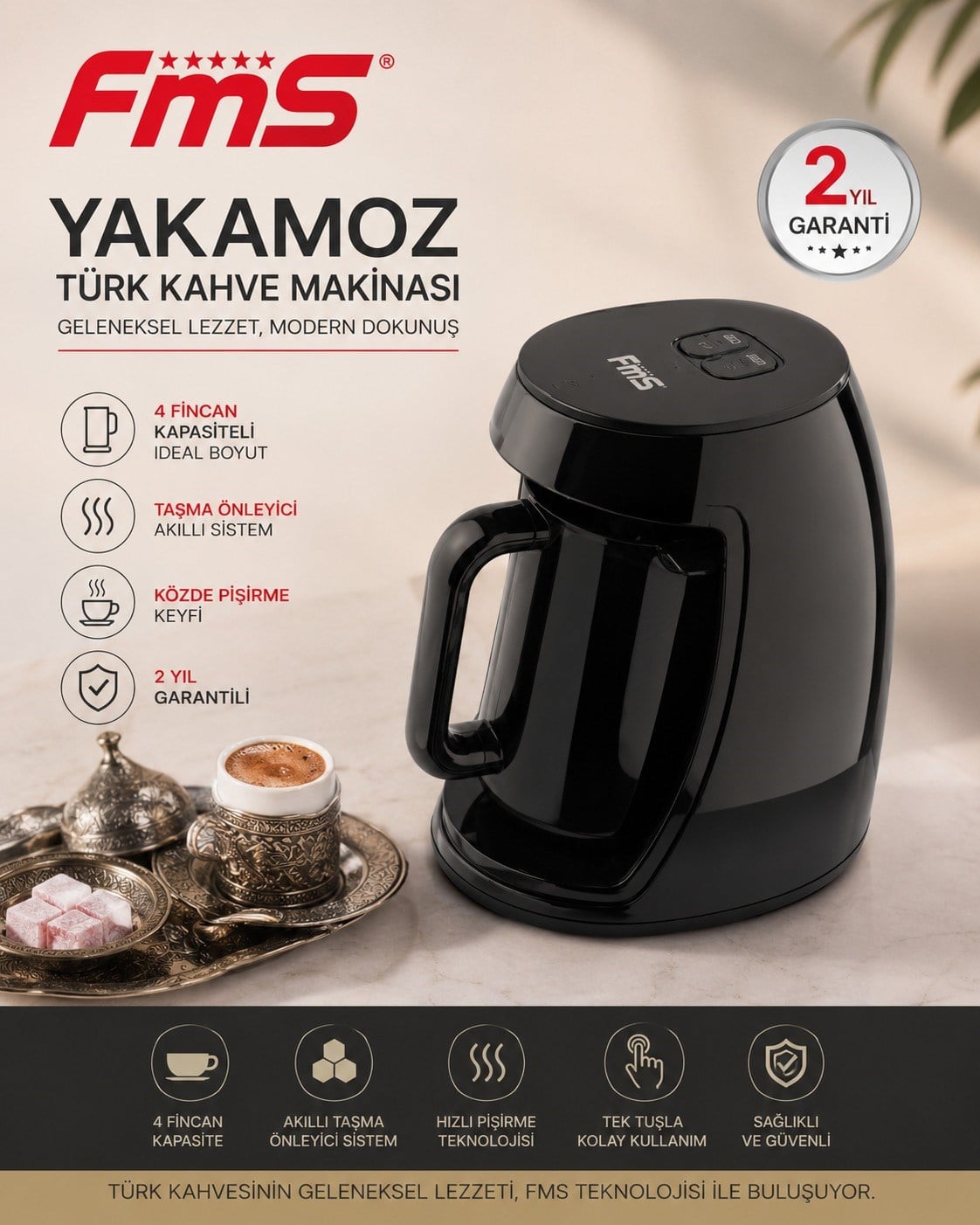 | FMS Yakamoz Türk Kahve Makinesi | Taşma Önleyici Sistem | 2 Yıl Garantili|