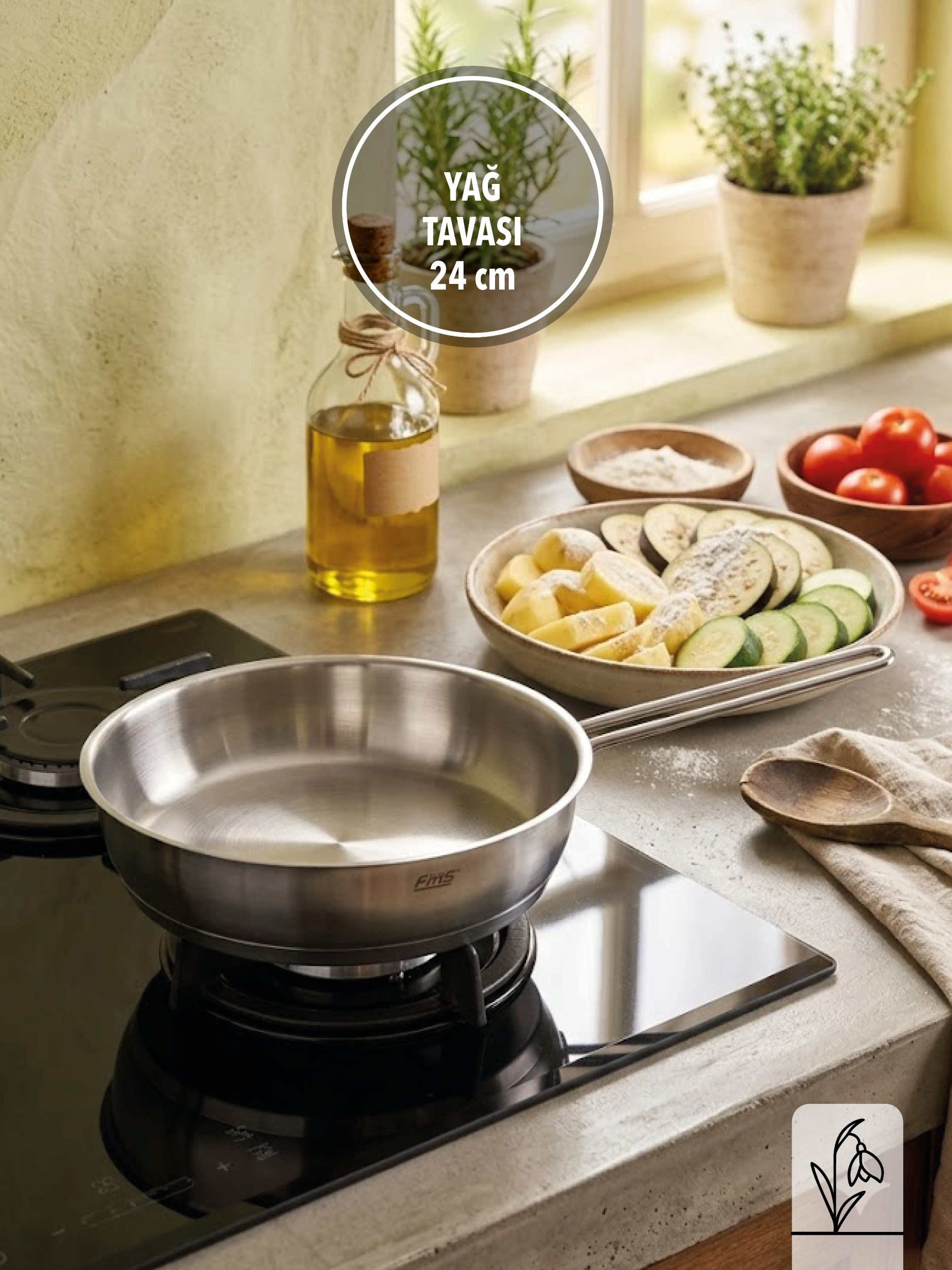 FMS İdeal 24 cm Çelik Yağ Tavası | Dayanıklı & Çok Amaçlı |  304 Çelik | Metal Kulplu |18/10 
