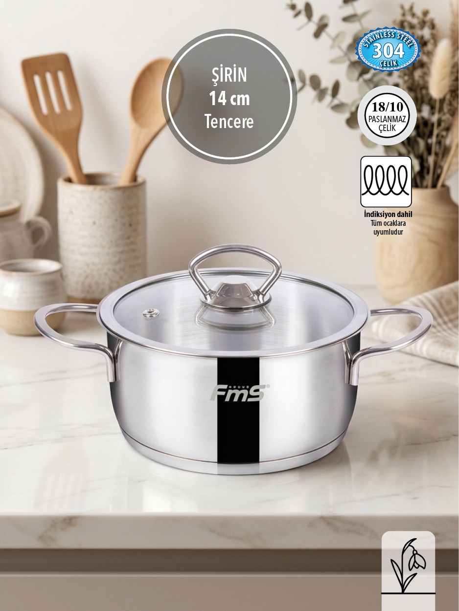FMS Şirin 14 cm Çelik Mini Tencere | 304 Paslanmaz |18/10 |Süt Isıtma – Bebek Maması 