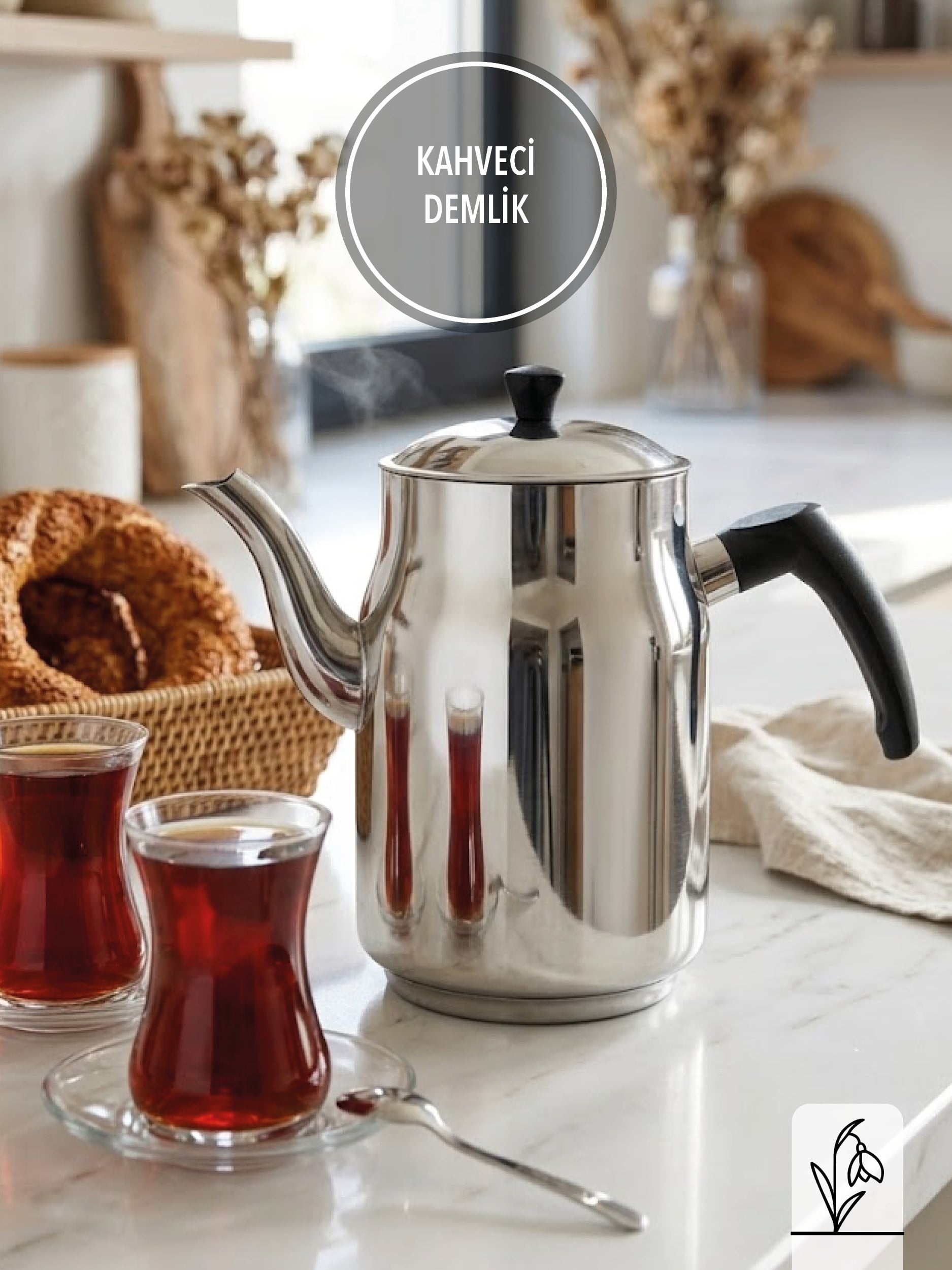 Kahveci No:2 | 18/10 Paslanmaz Çelik Demlik | 1,75 Litre | Parlak Yüzey