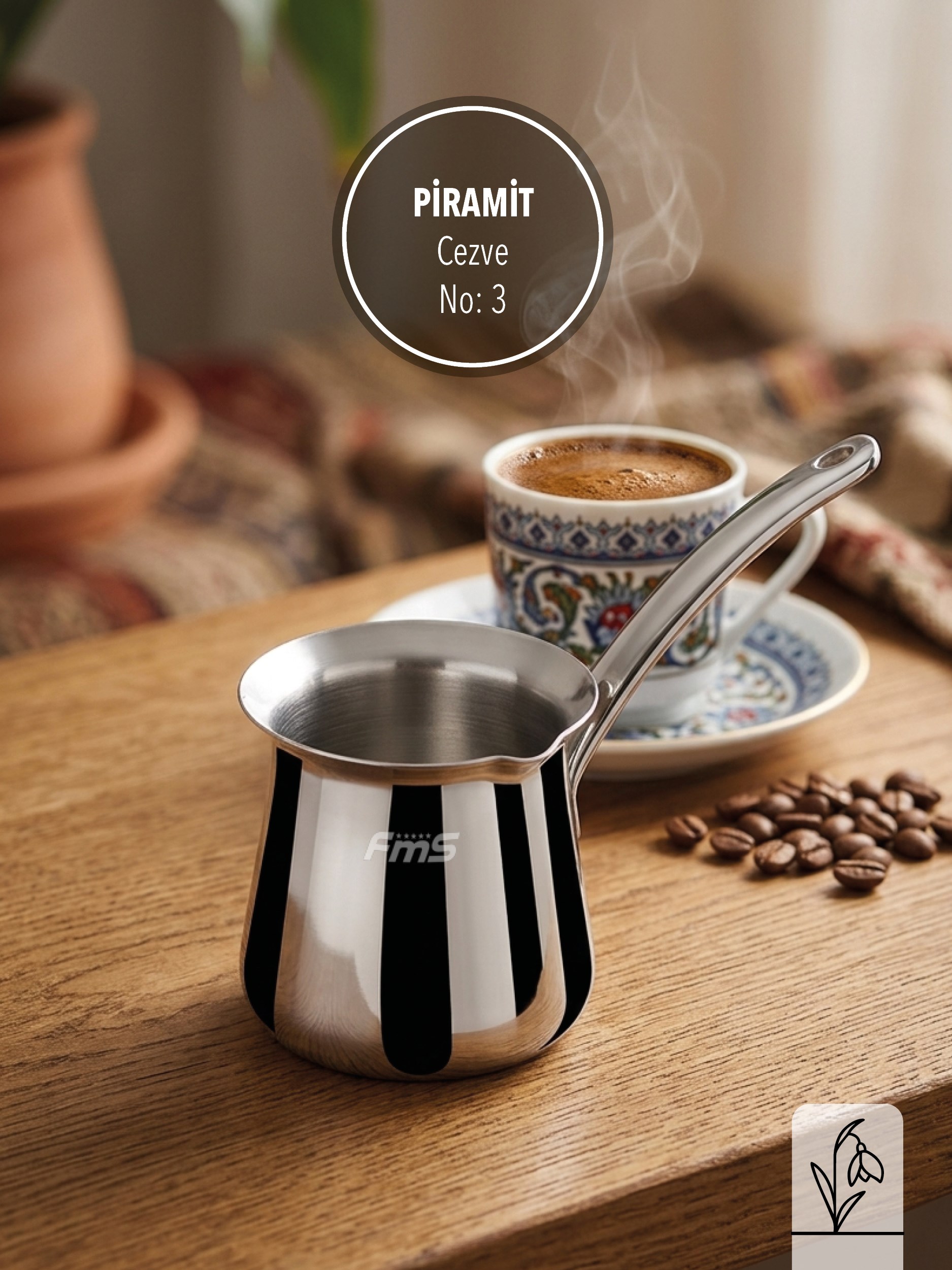 PİRAMİT ÇELİK CEZVE 3 NO | 0,320 ML | 18/10 PASLANMAZ |