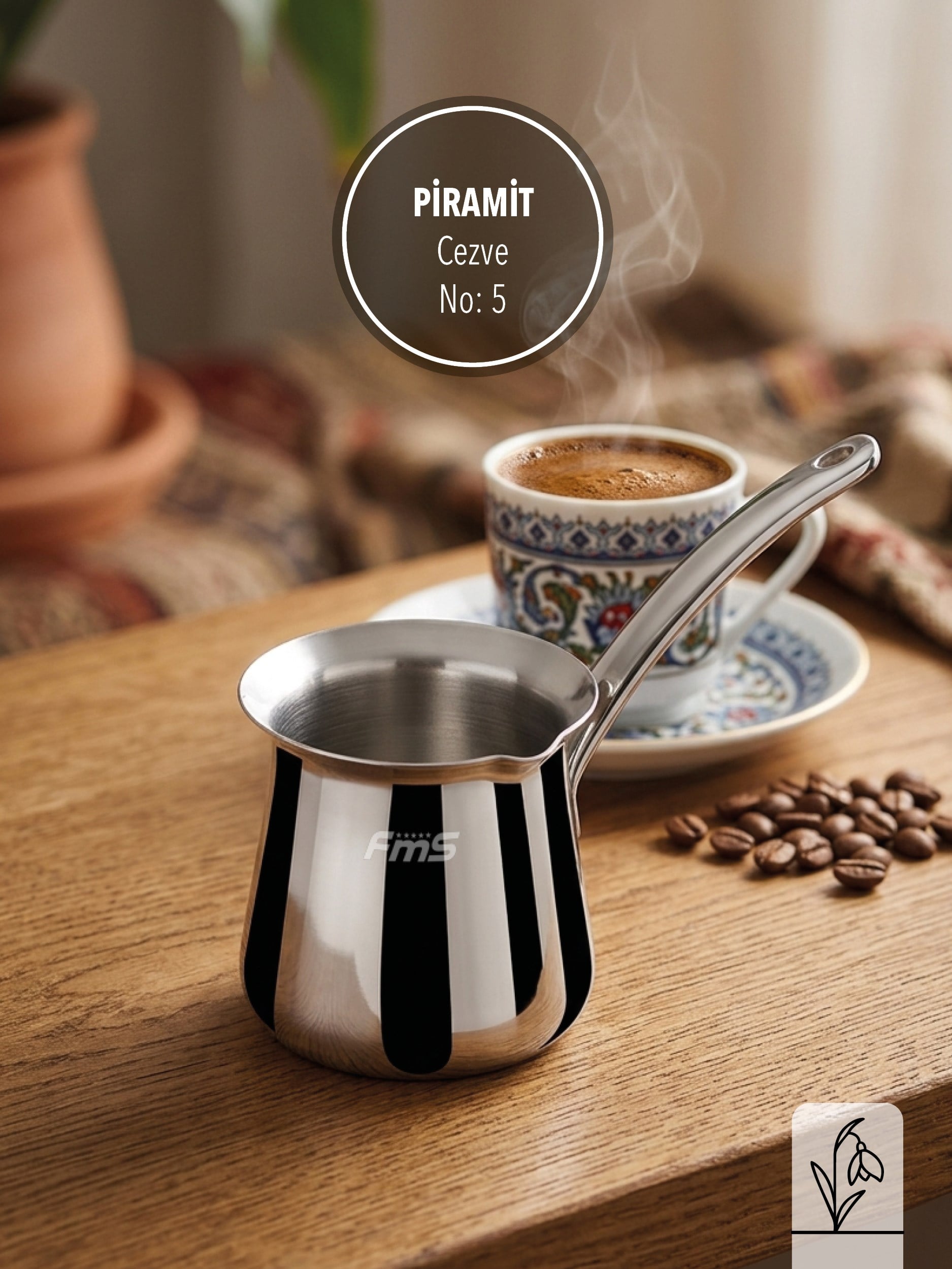 PİRAMİT ÇELİK CEZVE 5 NO | 0,570 ML | 18/10 PASLANMAZ |