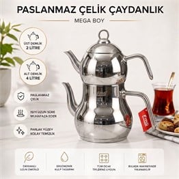 AYDER MEGA BOY ÇAYDANLIK | 18/10 PASLANMAZ ÇELİK | İNDÜKSİYON TABAN | 2  L + 4 L |  