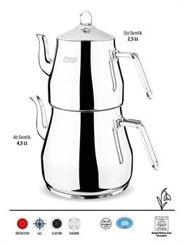 Mega Jumbo Çaydanlık | 18/10 Paslanmaz | İndüksiyon Uyumlu | 2.5 L + 4.5 L