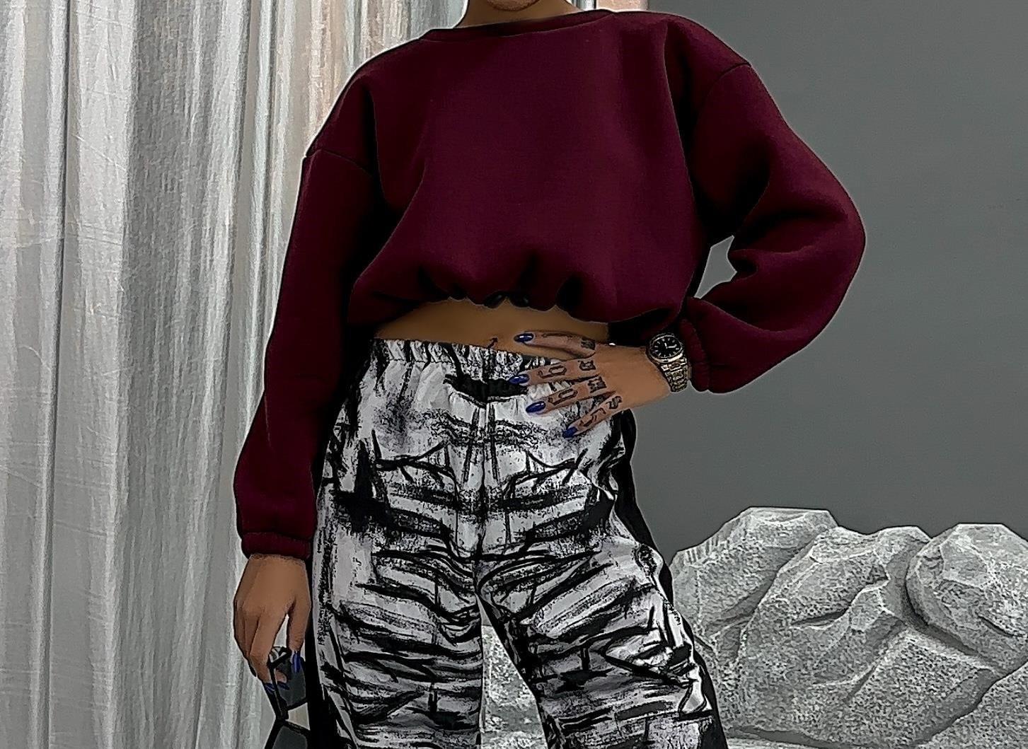 3 İplik Bordo Sweatshirt