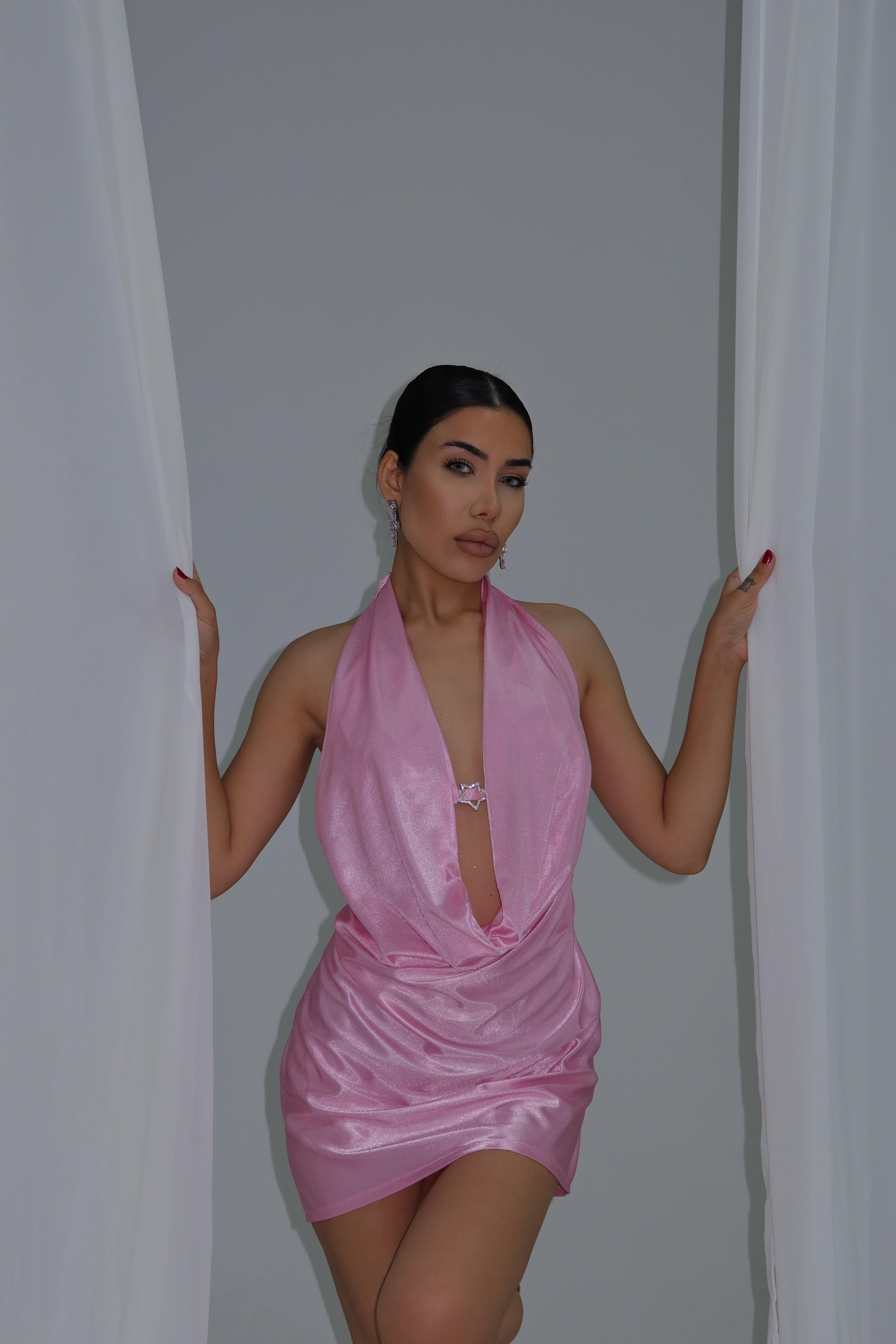 Degaje Yaka Mini Siyah Elbise (Bralet Dahil)