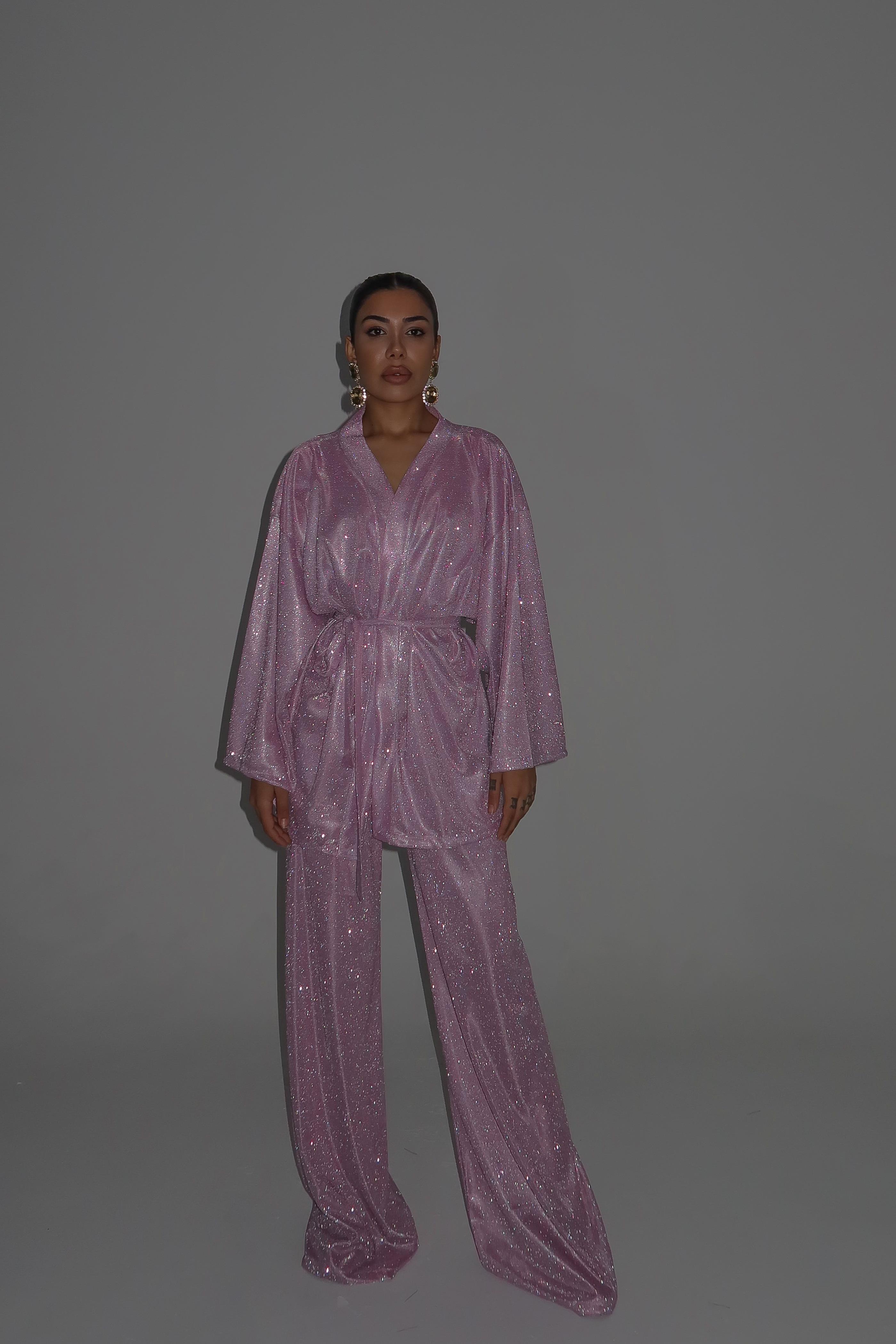 Simli Bordo Kimono Takım
