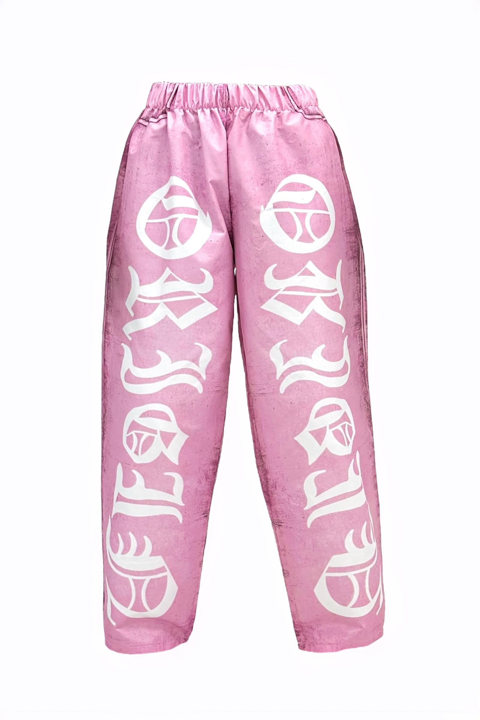 Bel Lastikli Baskılı Paraşüt Pembe Pantolon