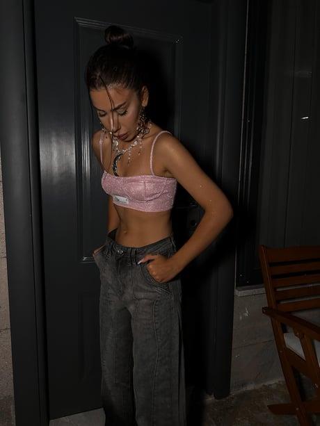 Özel Tasarım Calcite Simli Top Bralet Pembe