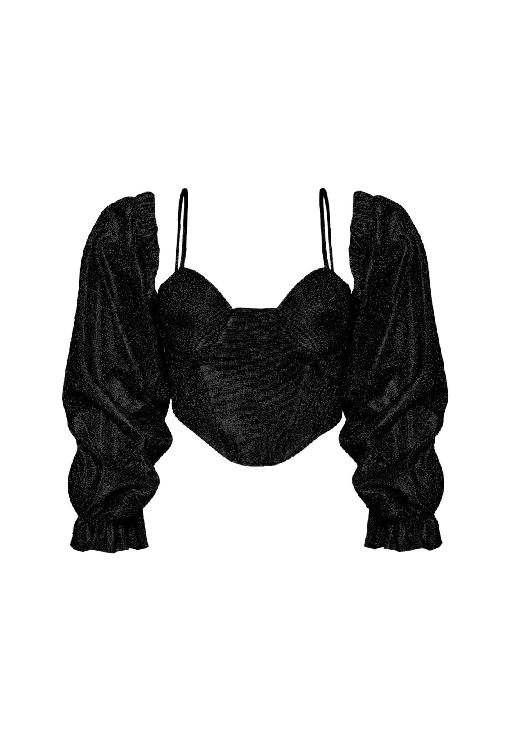 Özel Tasarım Simli Lila Balon  Kol Korse Büstiyer