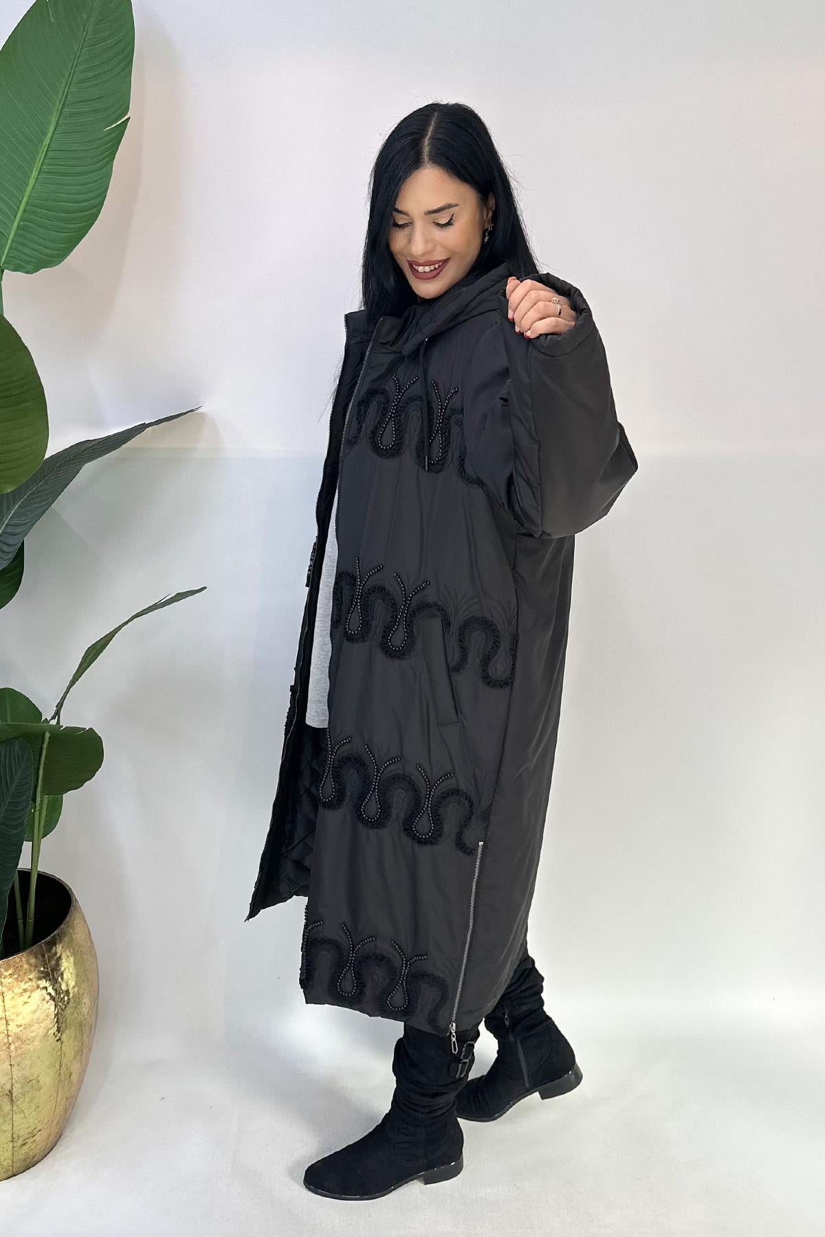10408 AYSEL TAŞLI UZUN MONT - SİYAH