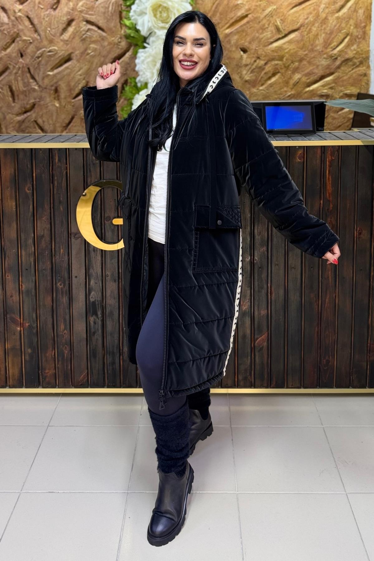 BEJ ŞERİTLİ BÜYÜK BEDEN MONT