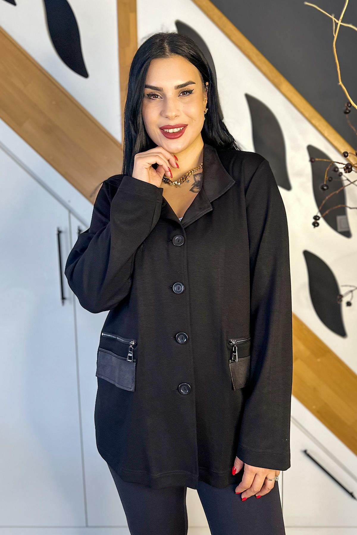 Büyük Beden Blazer Ceket - Siyah