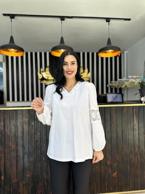 Büyük Beden dantelli tasarım bluz