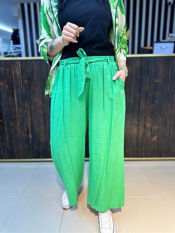 Büyük Beden keten pantolon canlı yeşil