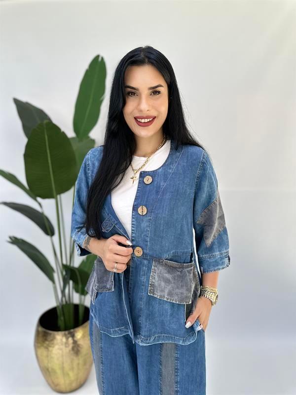 Büyük Beden tencel kot patchwork bluz ceket