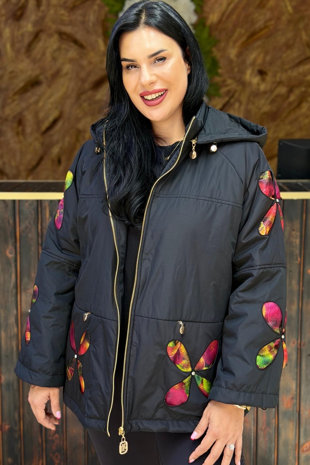 ÇİÇEK DETAYLI MONT BÜYÜK BEDEN