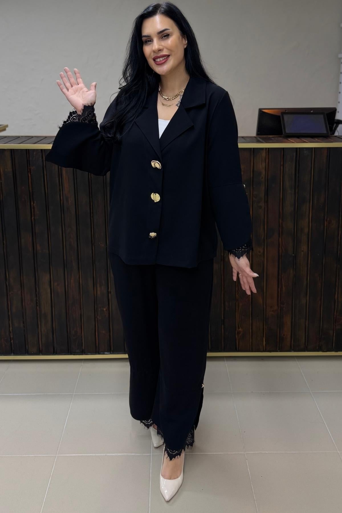 DANTEL DETAYLI BÜYÜK BEDEN BLAZER TAKIM
