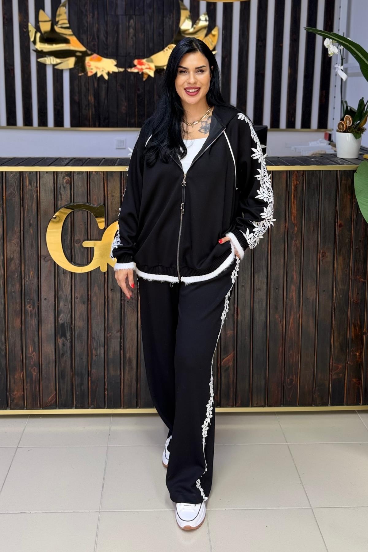 DANTEL DETAYLI PAMUKLU ÇELİK ÖRME BÜYÜK BEDEN TAKIM