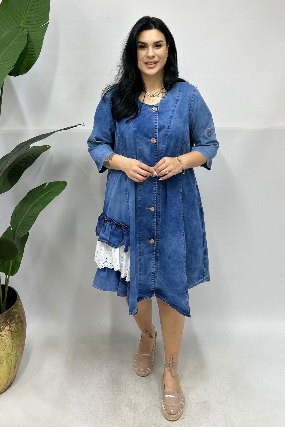 dantel kot elbise trenç