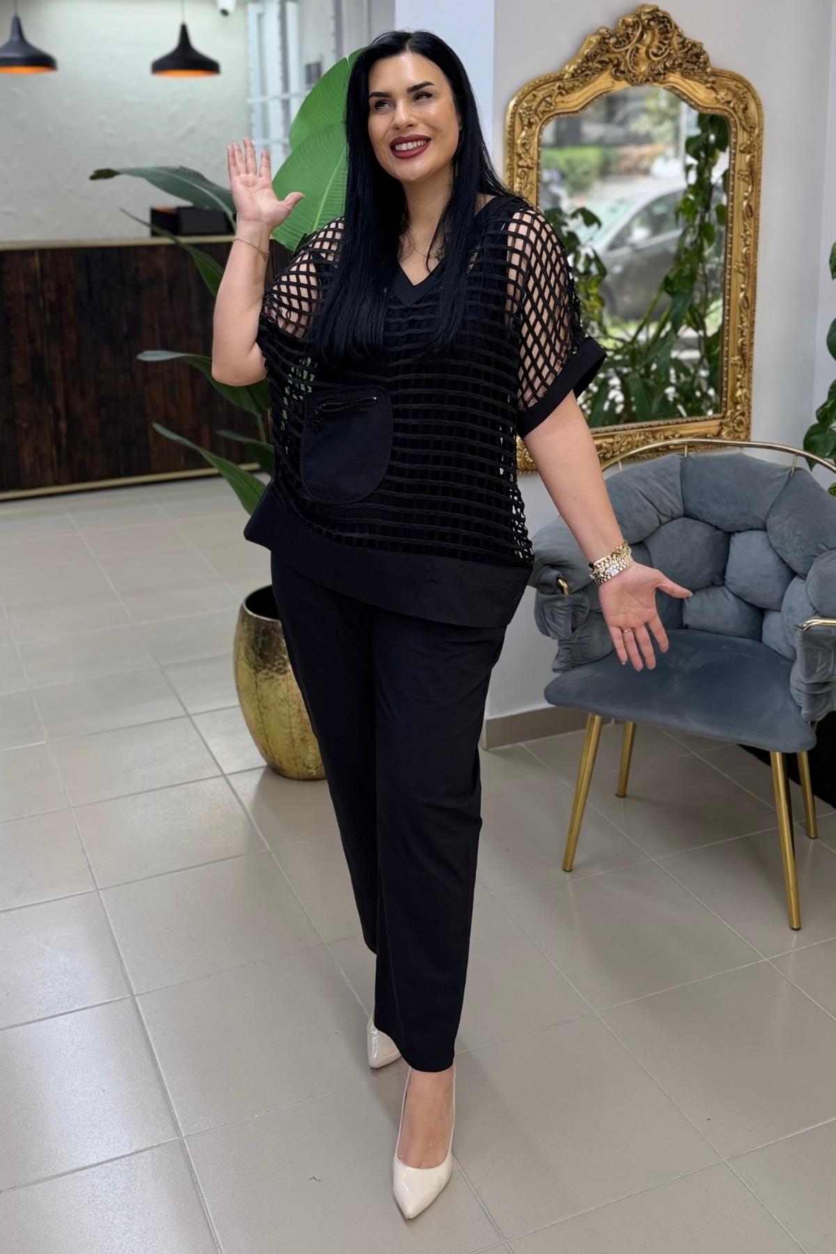 FİLE CEPLİ ÜÇLÜ BÜYÜK BEDEN TAKIM