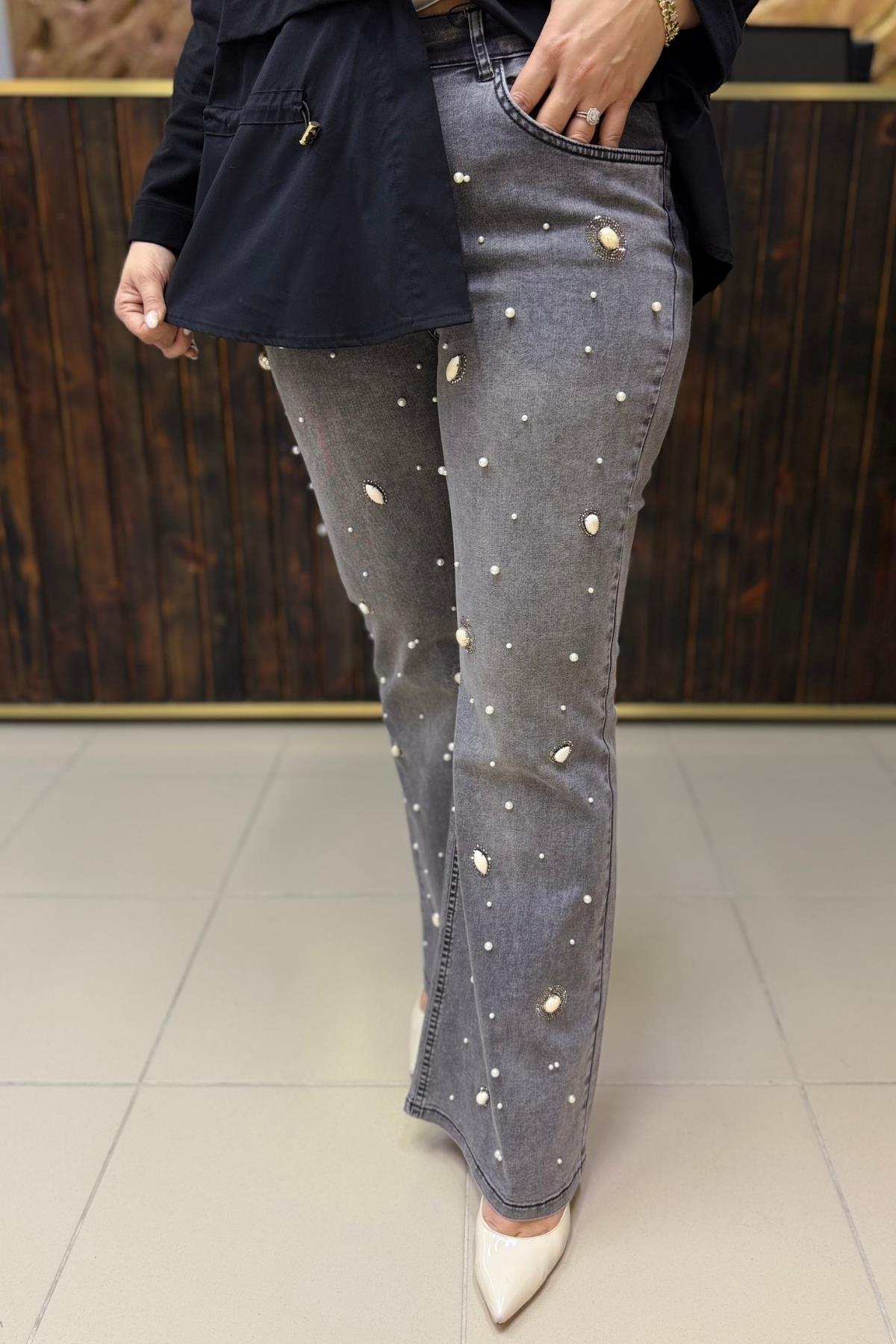 İNCİLİ LİKRALI BÜYÜK BEDEN JEAN PANTOLON