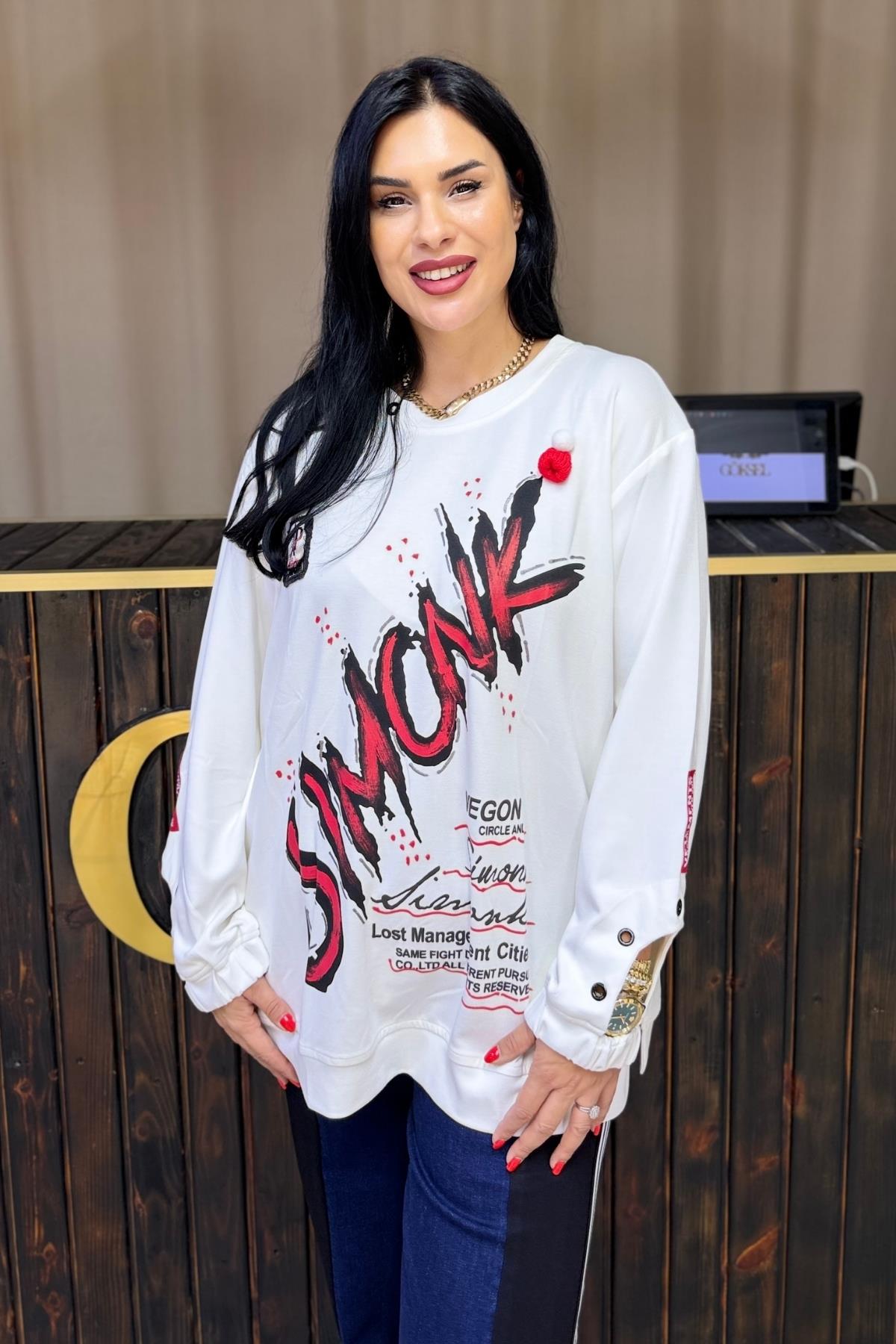 KOL DETAYLI SIMONK BLUZ BEYAZ BÜYÜK BEDEN