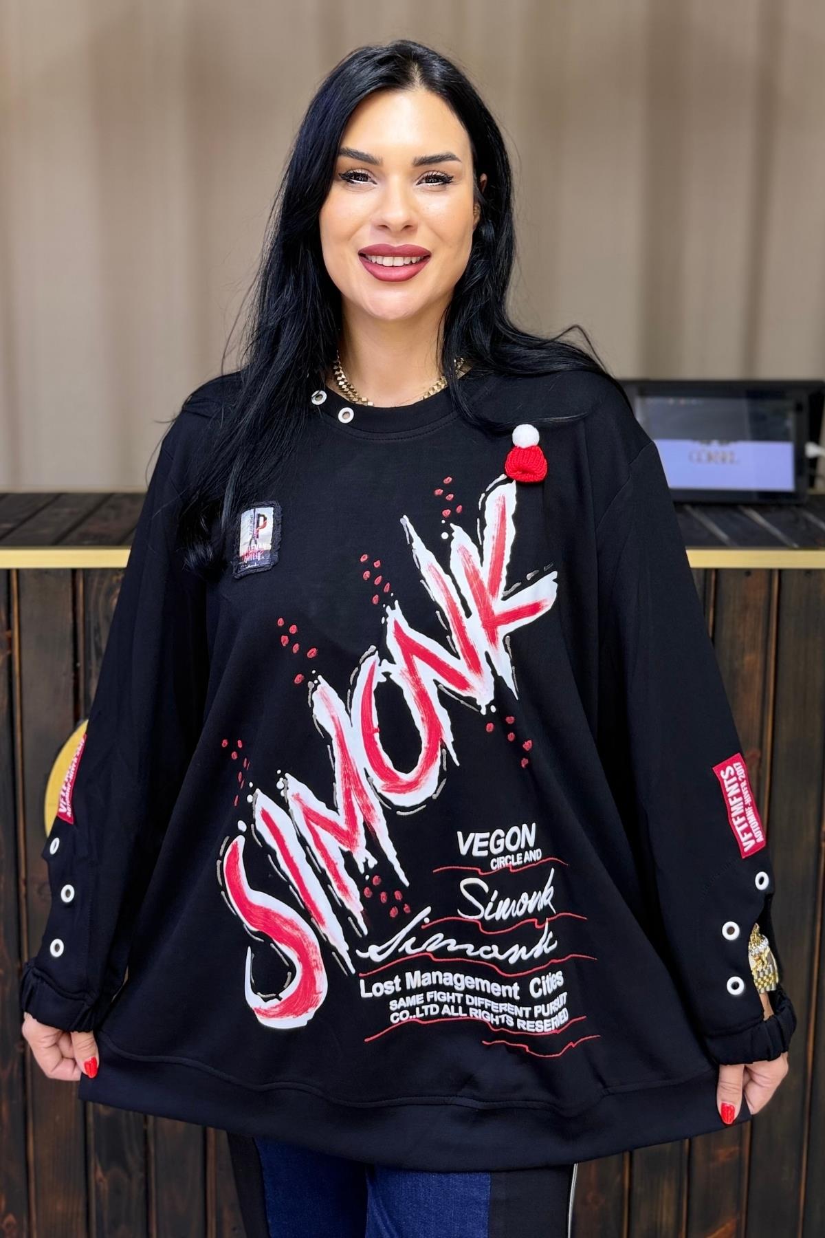 KOL DETAYLI SIMONK BLUZ BÜYÜK BEDEN SİYAH