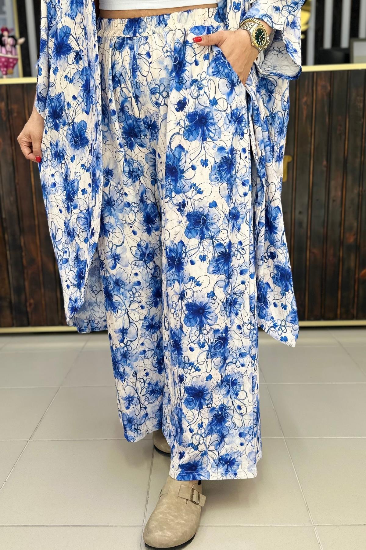 NAKIŞLI ÇİÇEK DESENLİ BÜYÜK BEDEN PANTOLON