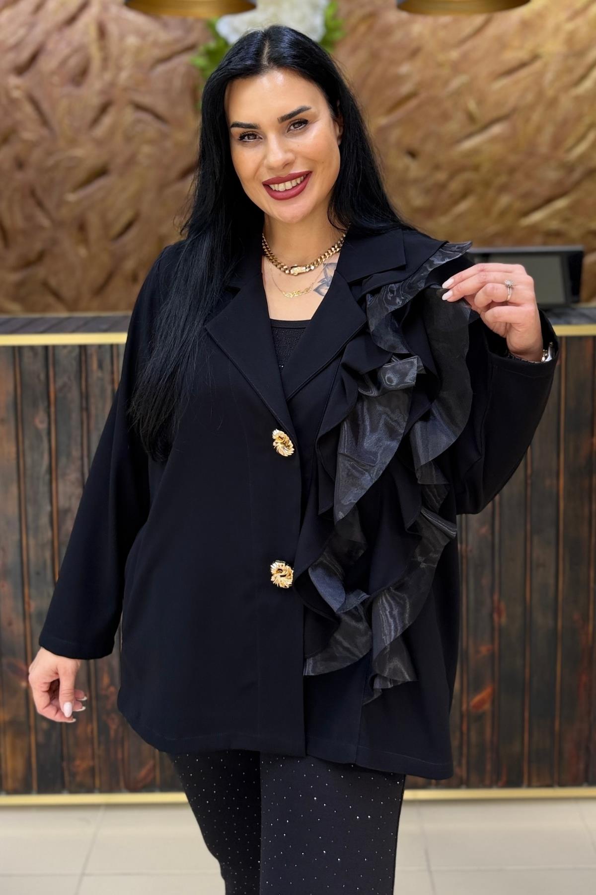 ORGANZE TÜL FARBELALI BÜYÜK BEDEN BLAZER CEKET