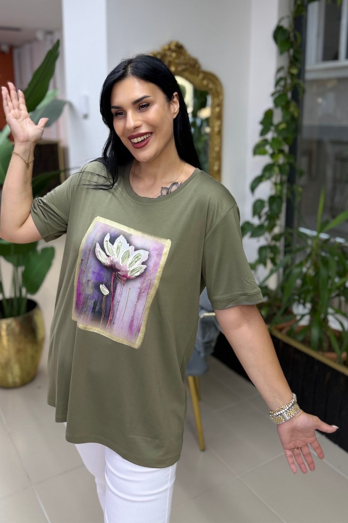PAMUKLU BİSİKLET YAKA EL YAPIM BLUZ - HAKİ