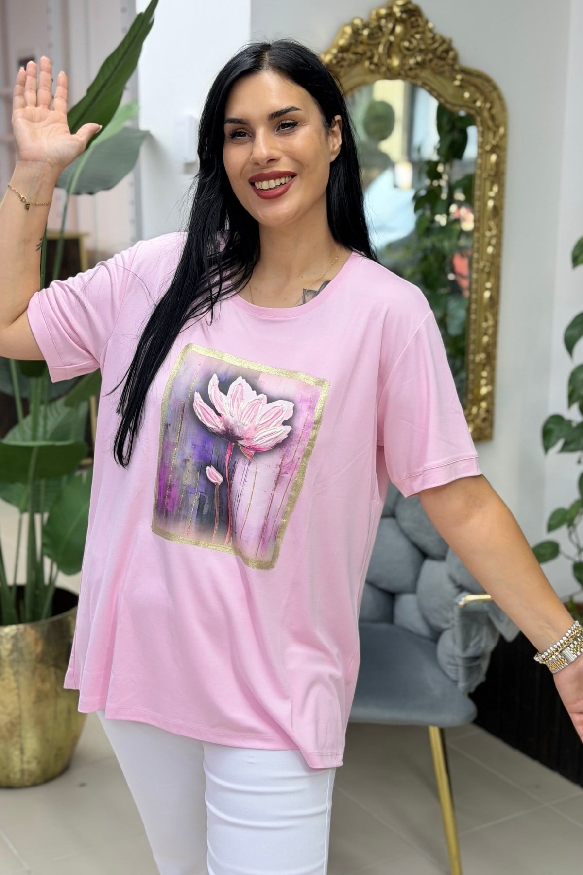 PAMUKLU BİSİKLET YAKA EL YAPIM BLUZ - PEMBE