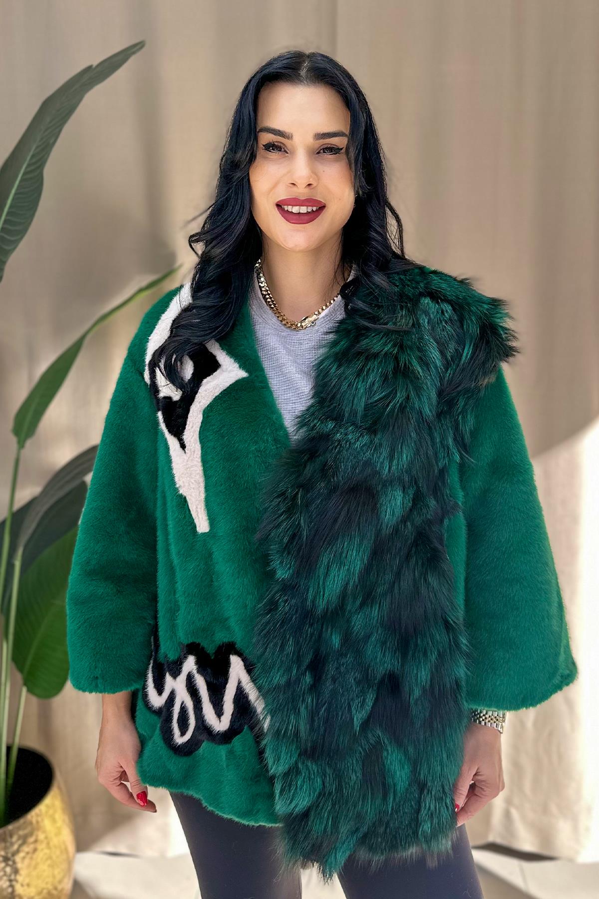 Premium Kürk Kaban - Yeşil