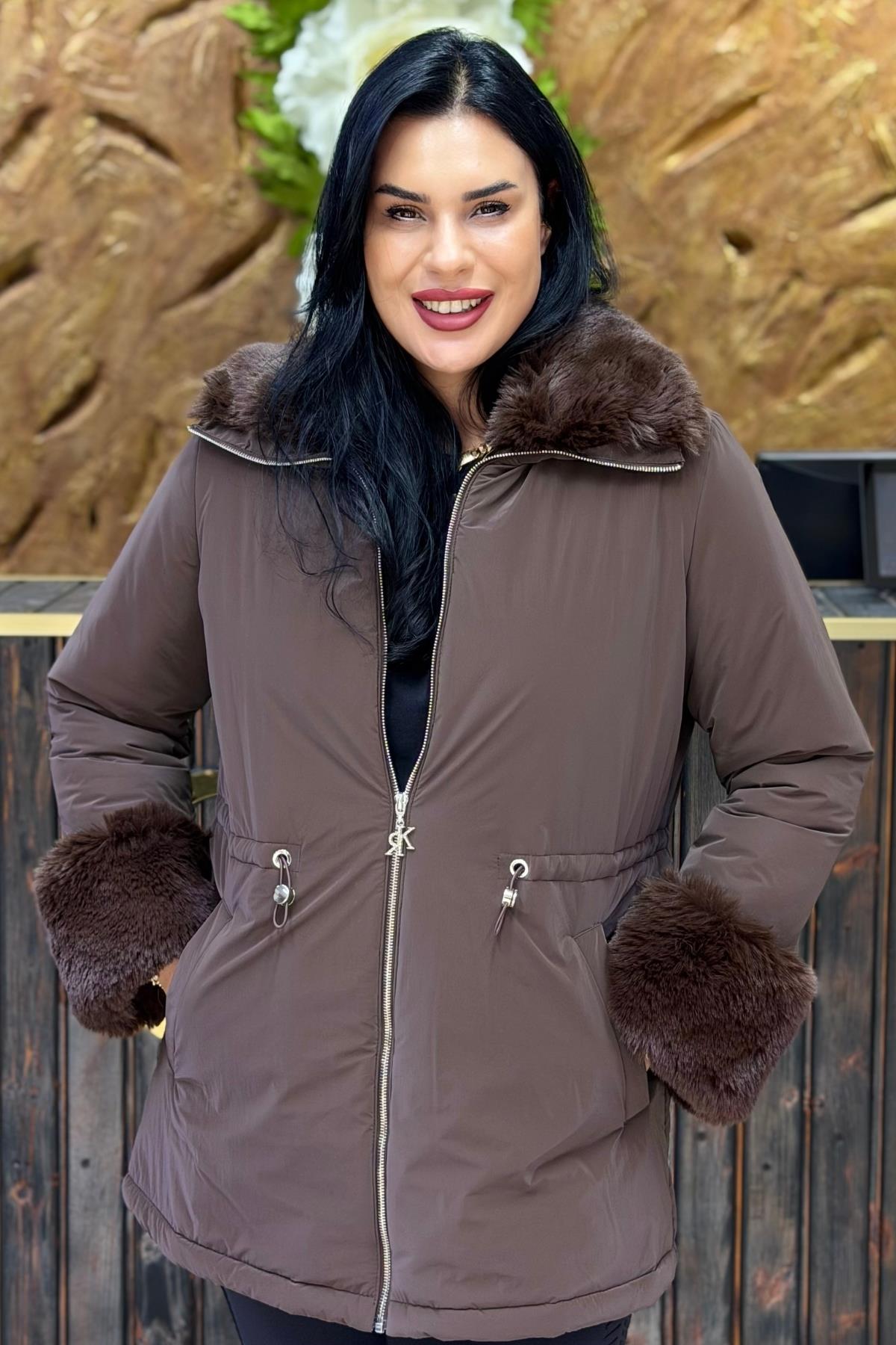 PREMİUM KÜRK KAHVERENGİ MONT BÜYÜK BEDEN