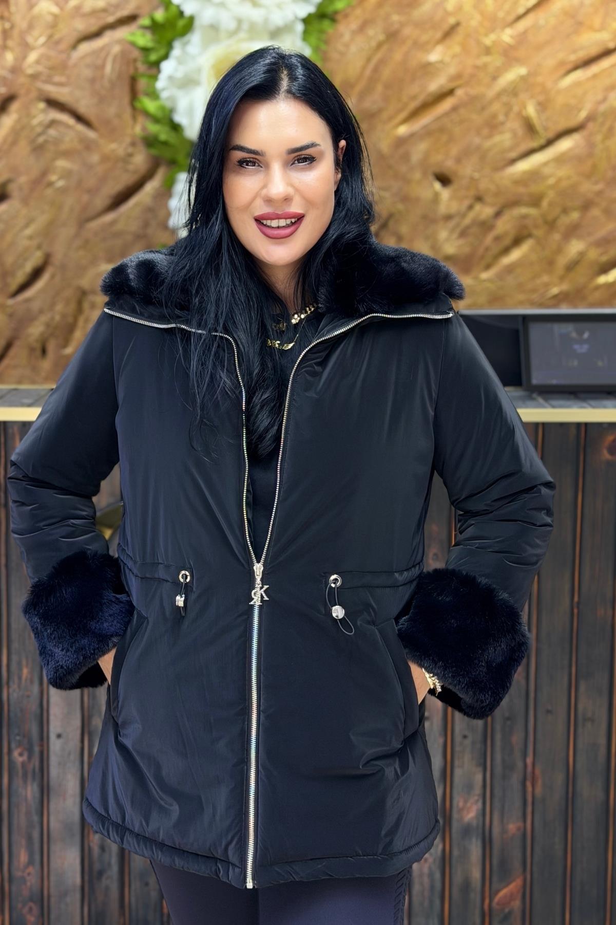 PREMİUM KÜRK SİYAH MONT BÜYÜK BEDEN