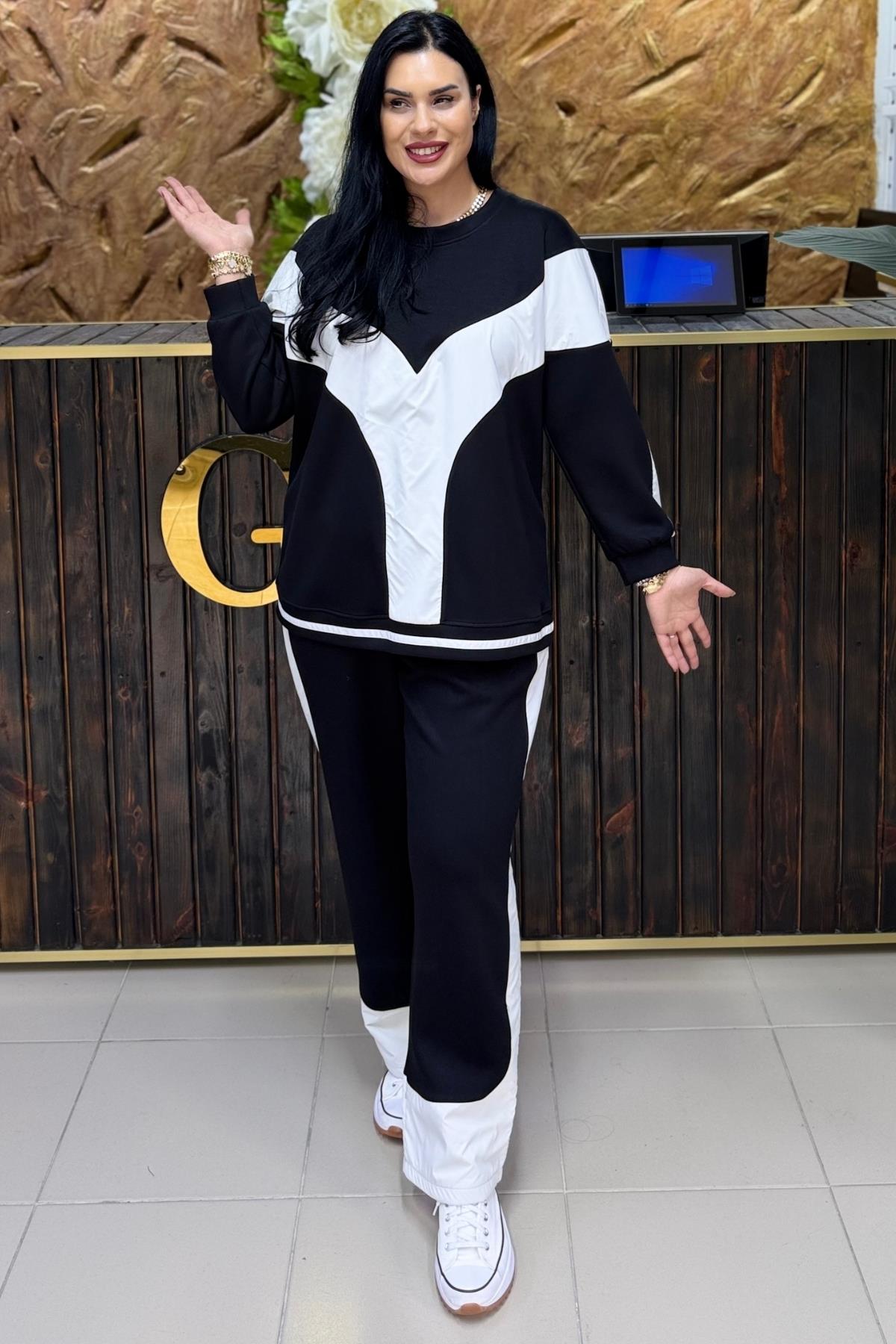 SİYAH BEYAZ BOL PAÇA BÜYÜK BEDEN TAKIM