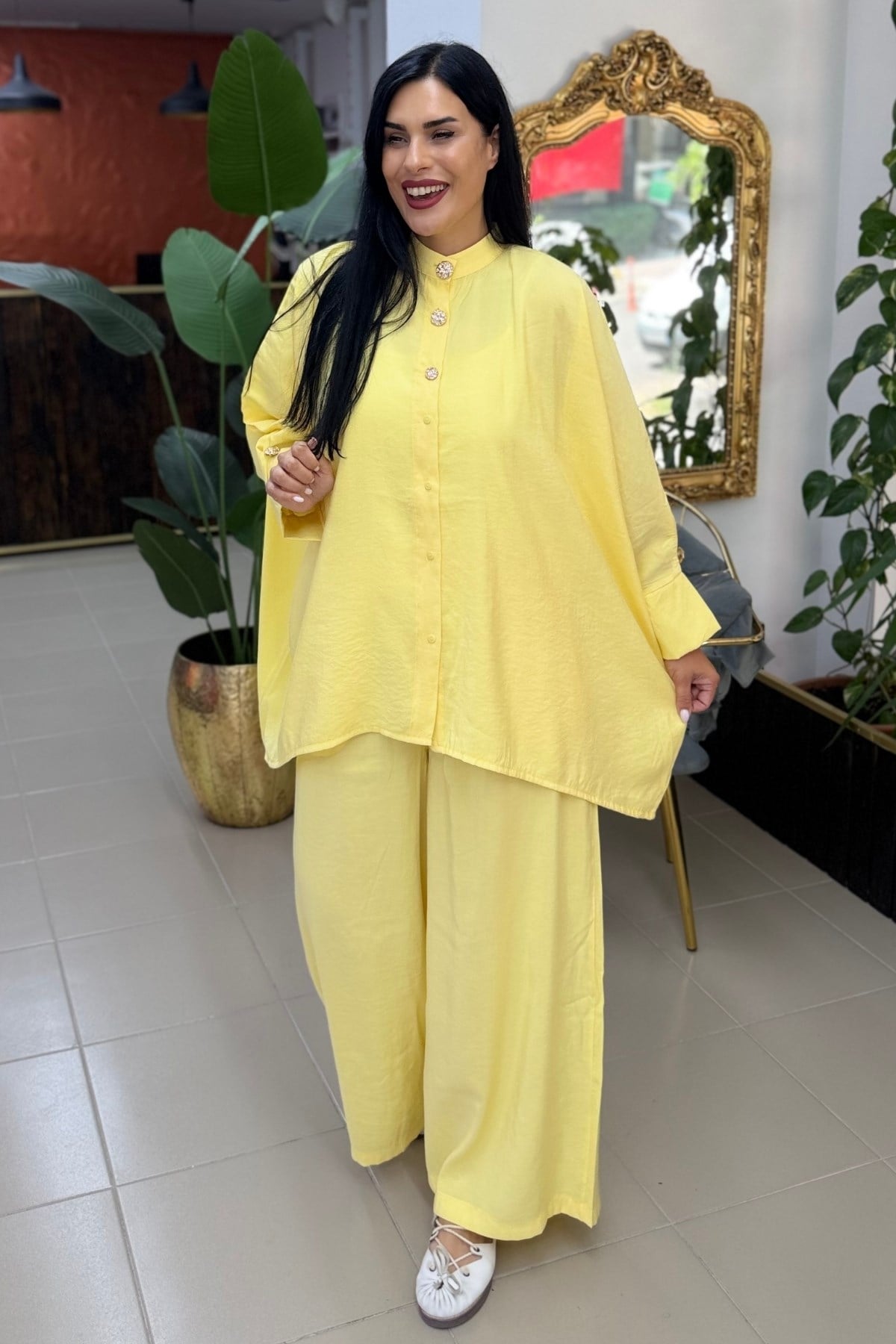 TENCEL HAKİM YAKA GOLD DÜĞMELİ İKİLİ TAKIM