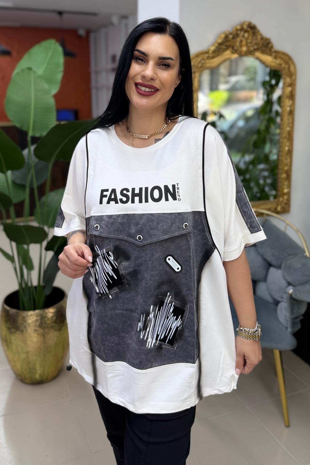 TENCEL KOT DETAYLI TASARIM BÜYÜK BEDEN BLUZ