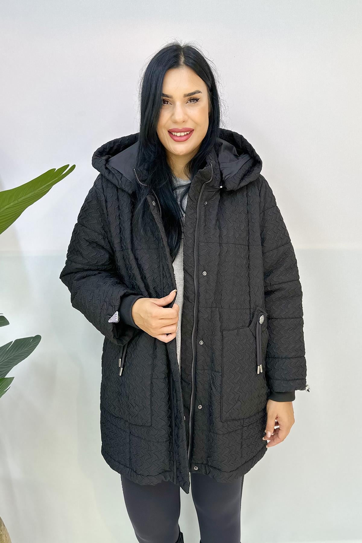 -20 Derece Büyük Beden Mont - Siyah