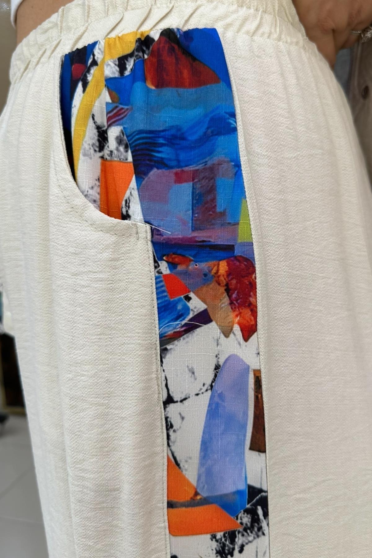  TAŞ RENGİ CEP RENK DETAYLI PANTALON