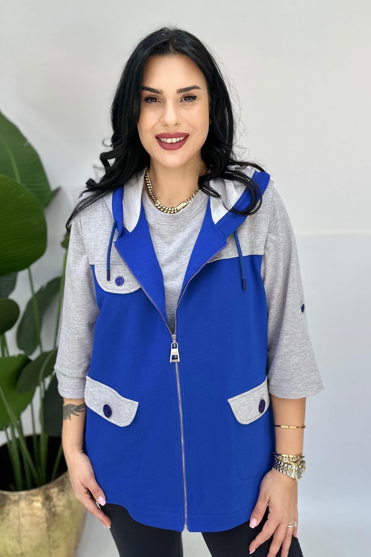 2Lİ YELEK VE BLUZ PAMUKLU TAKIM -SAKS