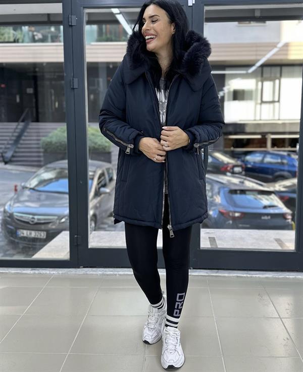 arma kürklü mont indigo