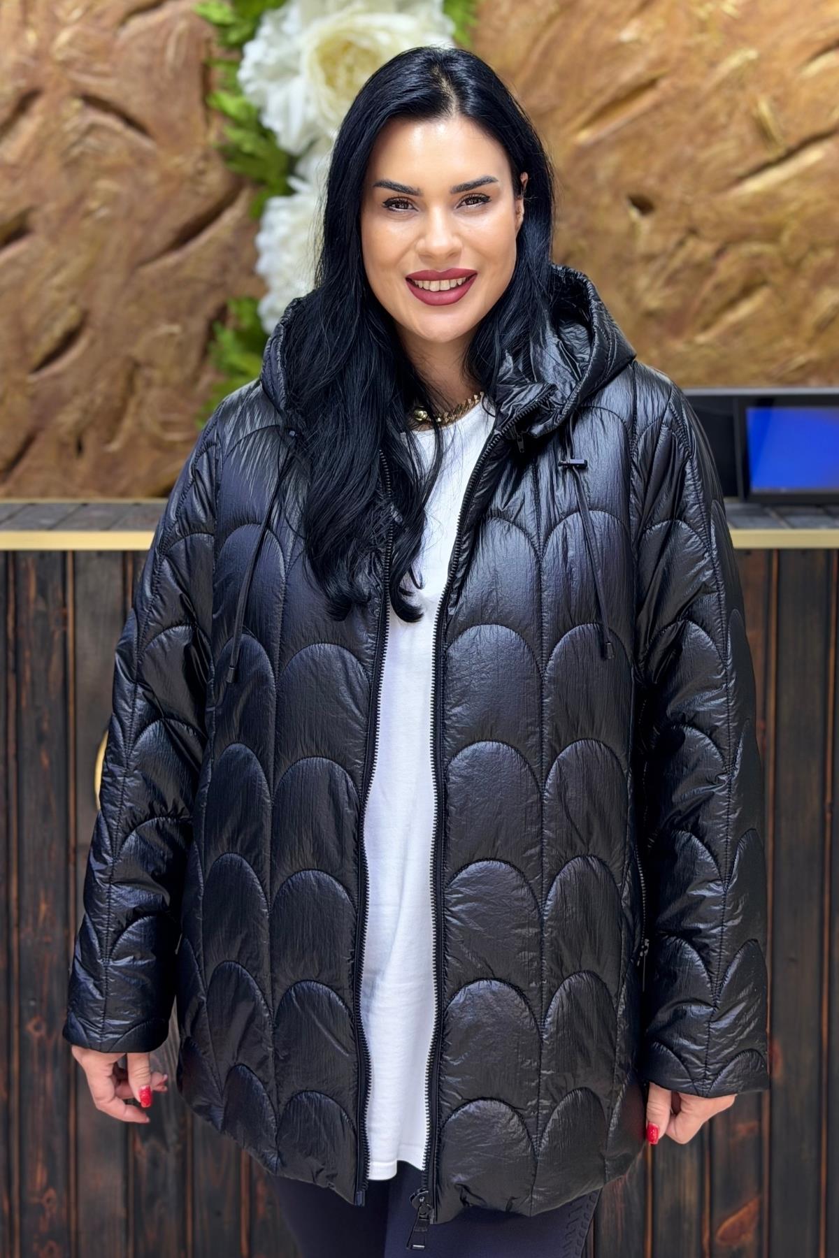 BALIK PULU GÖRÜNÜMLÜ BASİC BÜYÜK BEDEN MONT