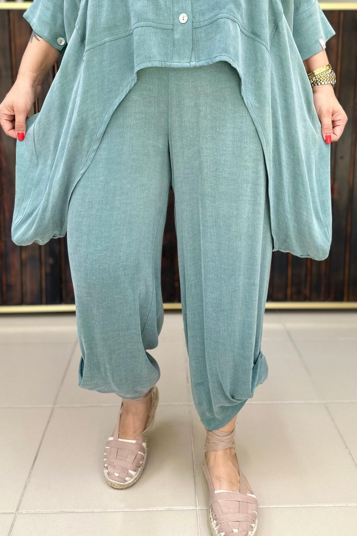 BAMBU PAÇA DETAYLI BÜYÜK BEDEN PANTALON