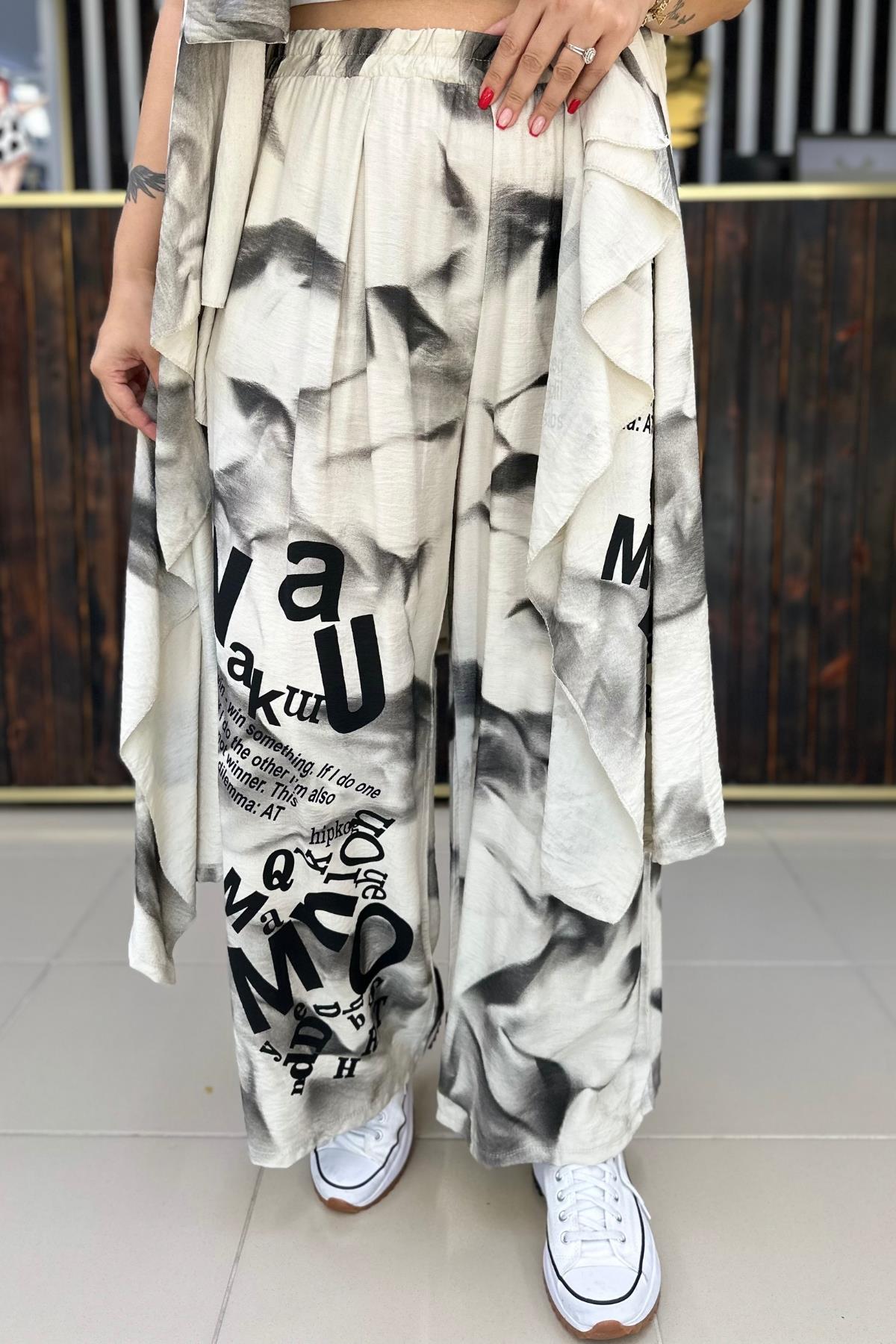 BATİK DESEN PAMUKLU PANTALON TAŞ BÜYÜK BEDEN