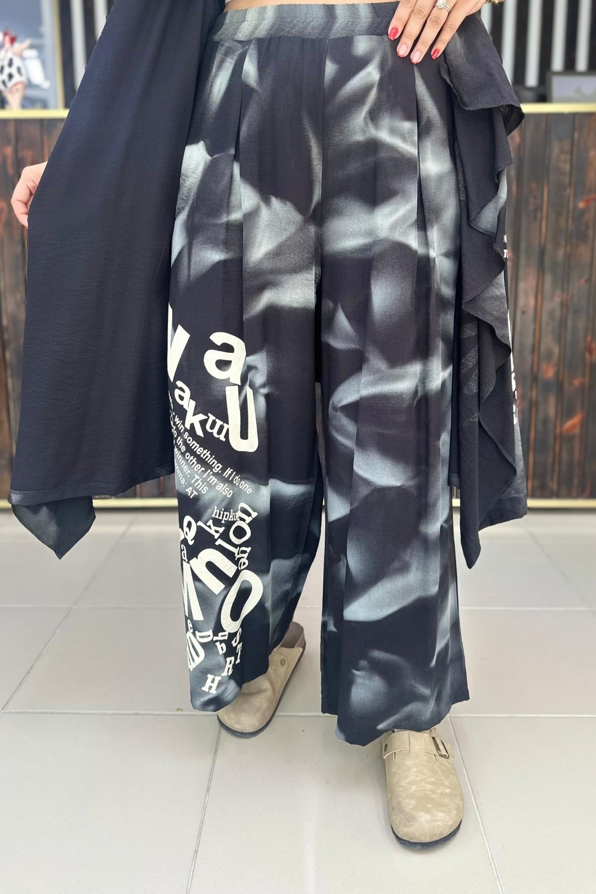 BATİK DESEN PANTALON SİYAH BÜYÜK BEDEN