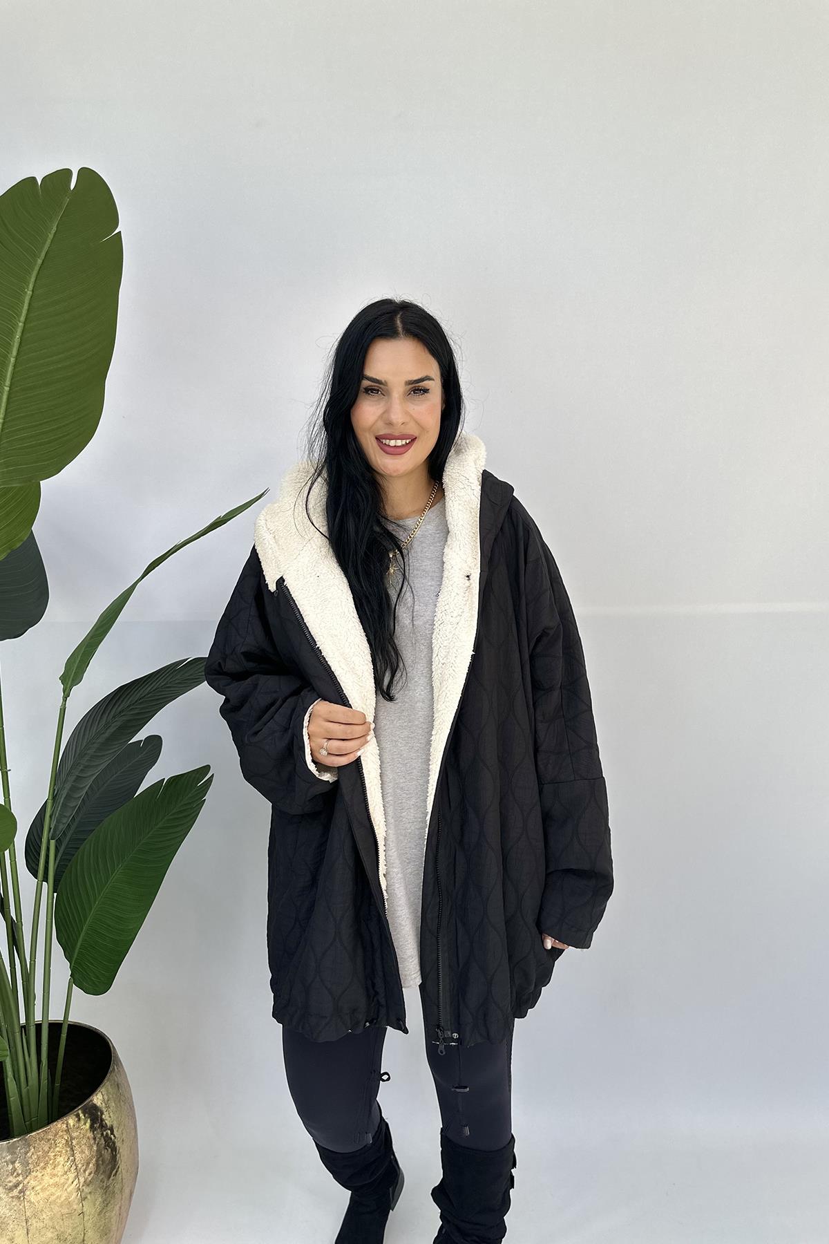 Büyük Beden -20 koruma peluşlu çok kalın sweat hırka
