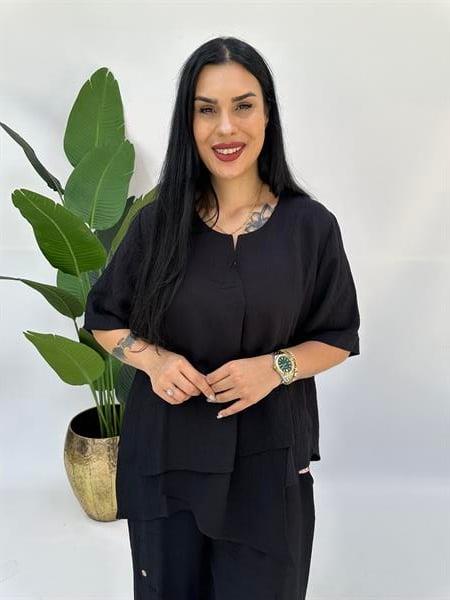 Büyük Beden keten bluz